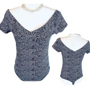 EXPRESS Black/White Print Short Sleeve Bodysuit - Size M